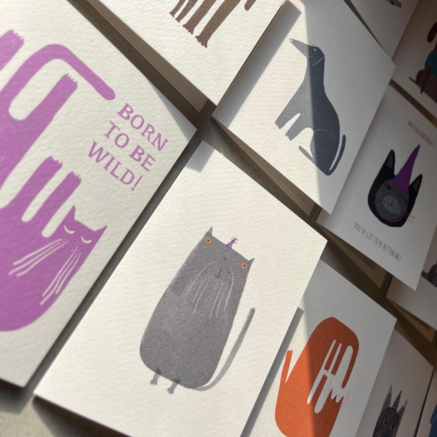Funky Gray Cat Birthday Greeting Card