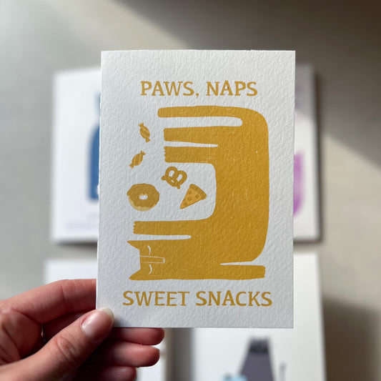 Paws Naps Sweet Snacks Cozy Cat Life Greeting Card