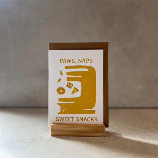 Paws Naps Sweet Snacks Cozy Cat Life Greeting Card