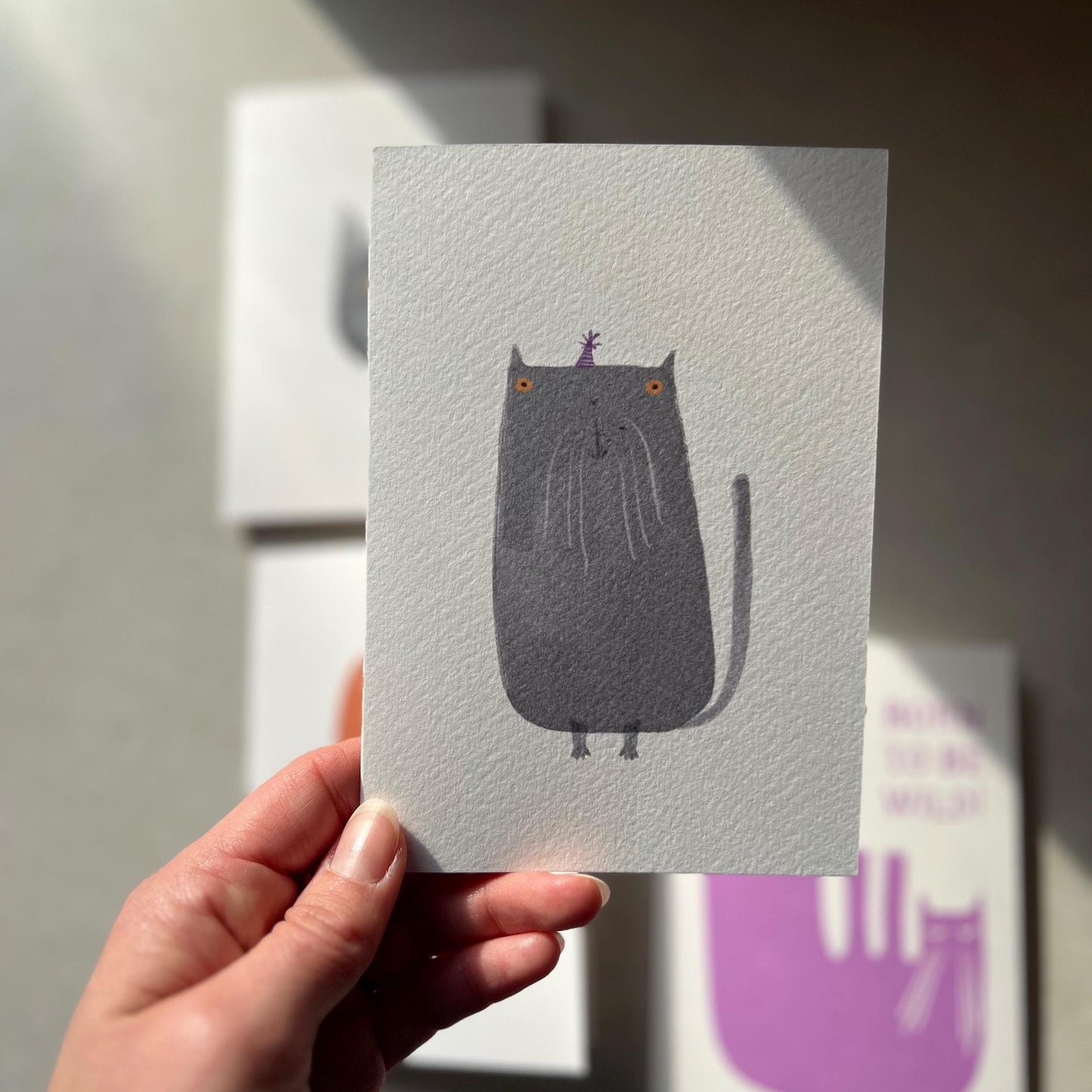 Funky Gray Cat Birthday Greeting Card