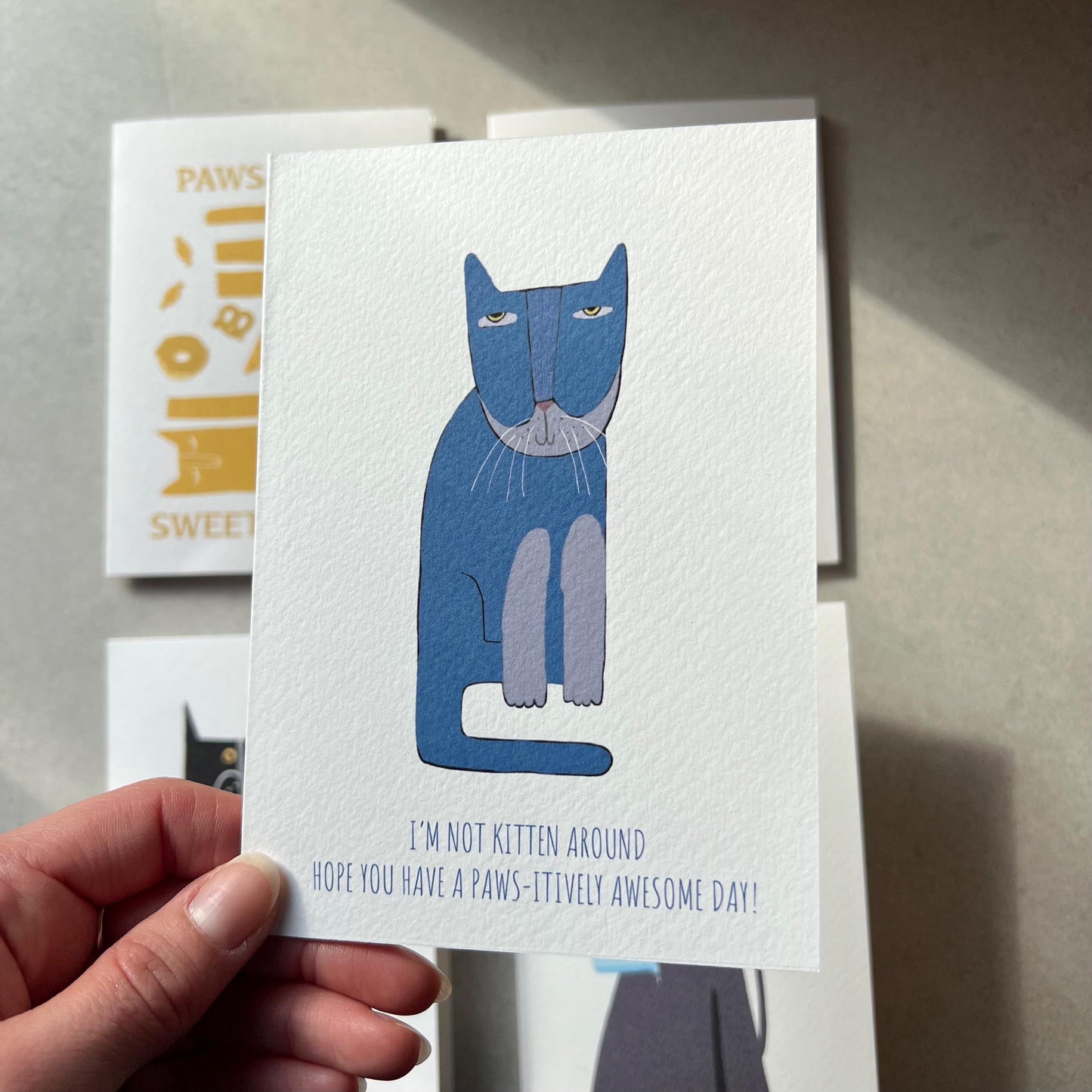Quirky Blue Cat Birthday Greeting Card