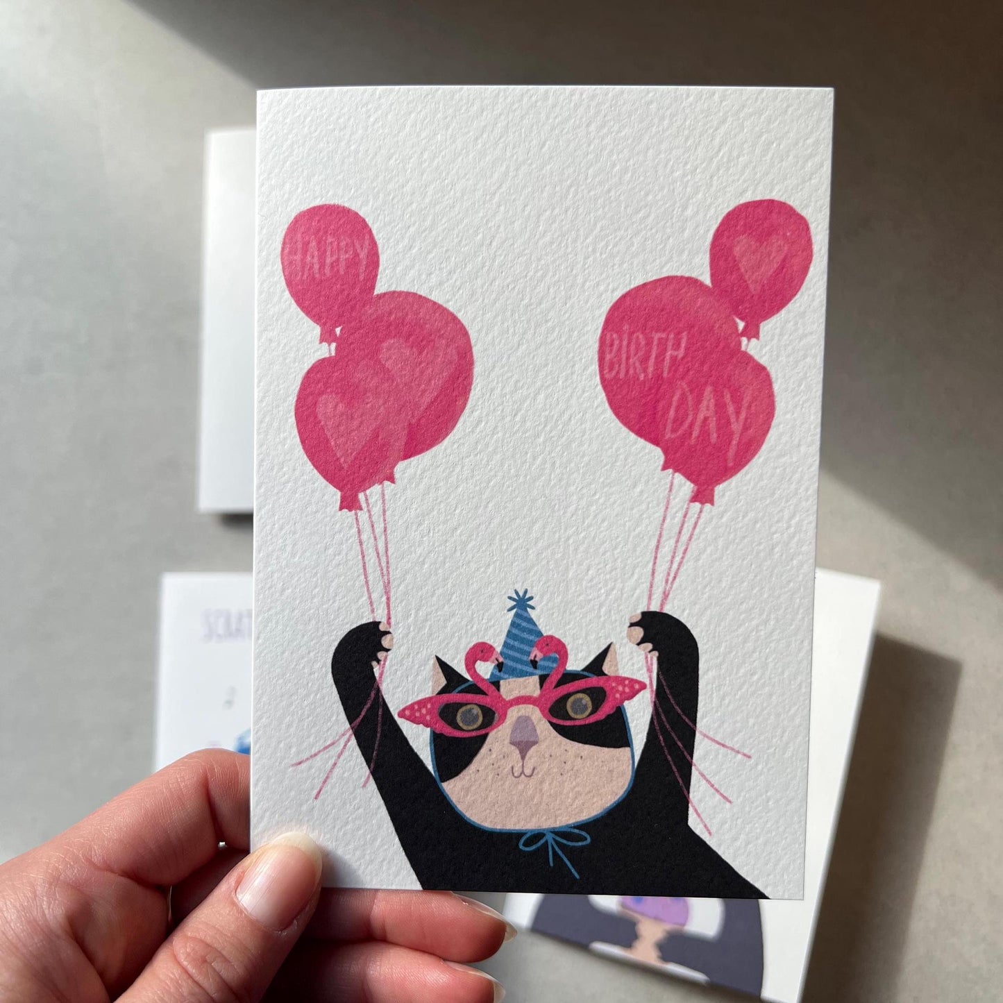 Cats and Flamingo Sunglasses  Happy Birthday Greeting  Card