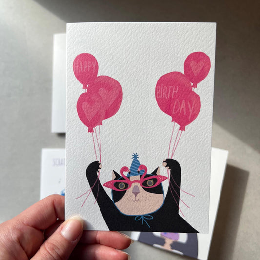 Cats and Flamingo Sunglasses  Happy Birthday Greeting  Card