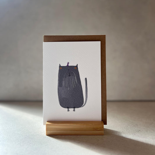 Funky Gray Cat Birthday Greeting Card